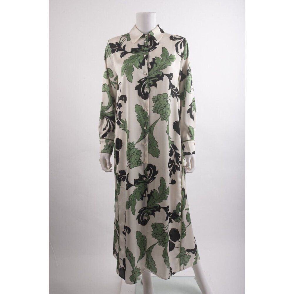 Zara Green and White Buttoned Midi Dress No Belt